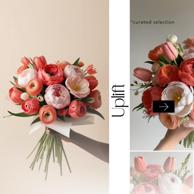 Coral peonies and peach ranunculus bouquet with tulips and wild greenery, styled for moms who radiate warmth.