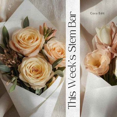 Soft Haze Coco Edit bouquet with Chrysanthemum, Lisianthus, and Explosion Grass. Editorial close-up showing sculptural petals