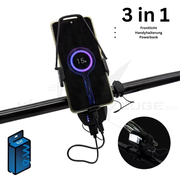 EWS009 3in1 E Scooter Frontlicht – Handyhalterung und Powerbank