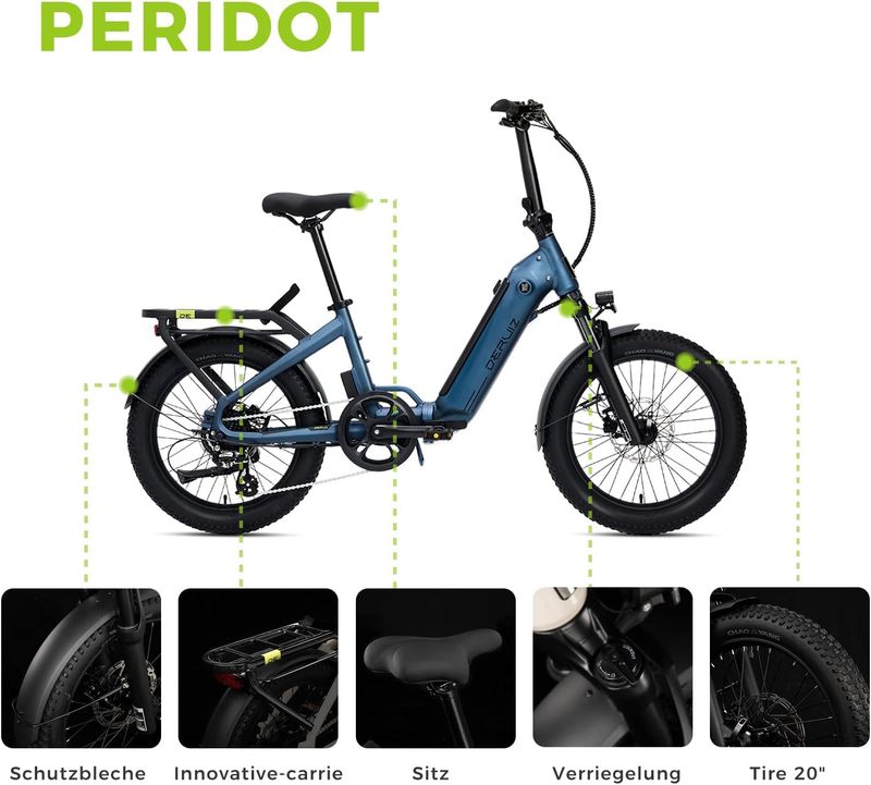DERUIZ Peridot E-Bike-20 Zoll Klapprad Elektrofahrrad DERUIZ Peridot E-Bike-20 Zoll Klapprad Elektrofahrrad