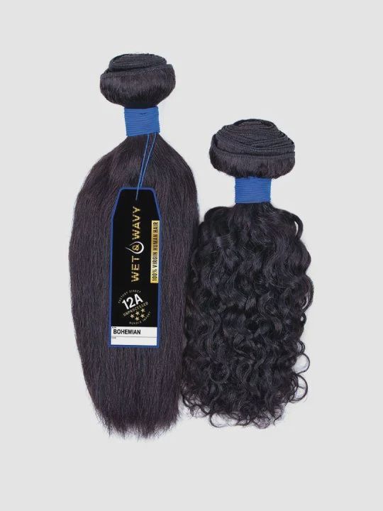HH Wet and Wavy Bohemian 14,16,18-12A Virgin Hair (BandN)-Natural Blk