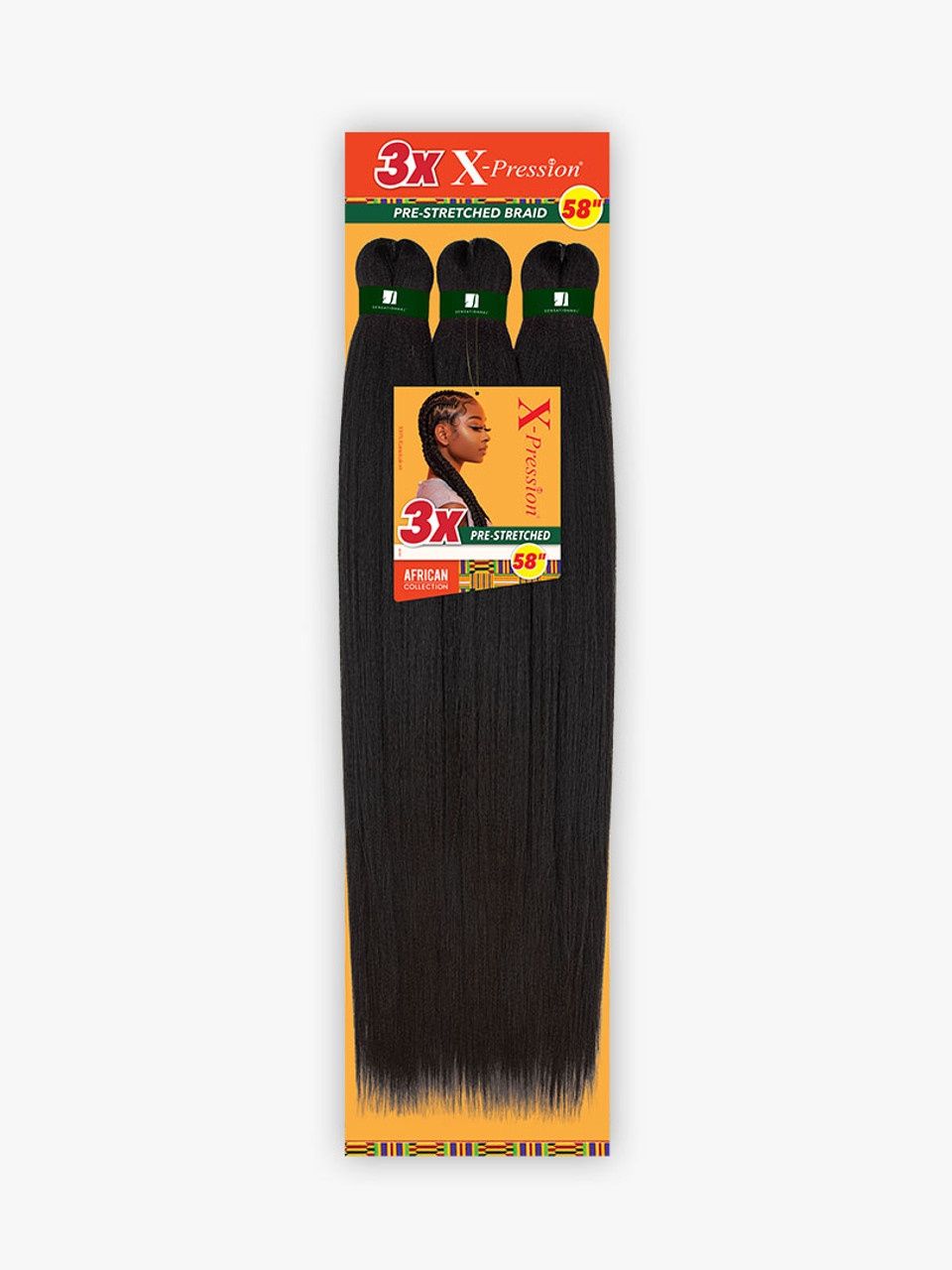 3X X-pression Pre-Stretched Braids 58&quot; 1B