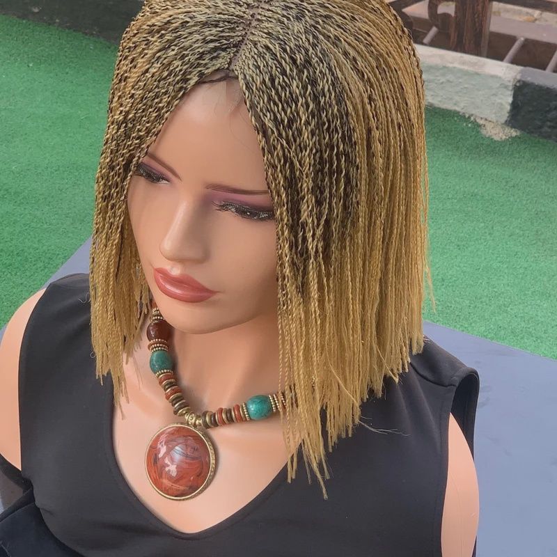 Blonde Handmade Braided Lace Wig 10&quot;