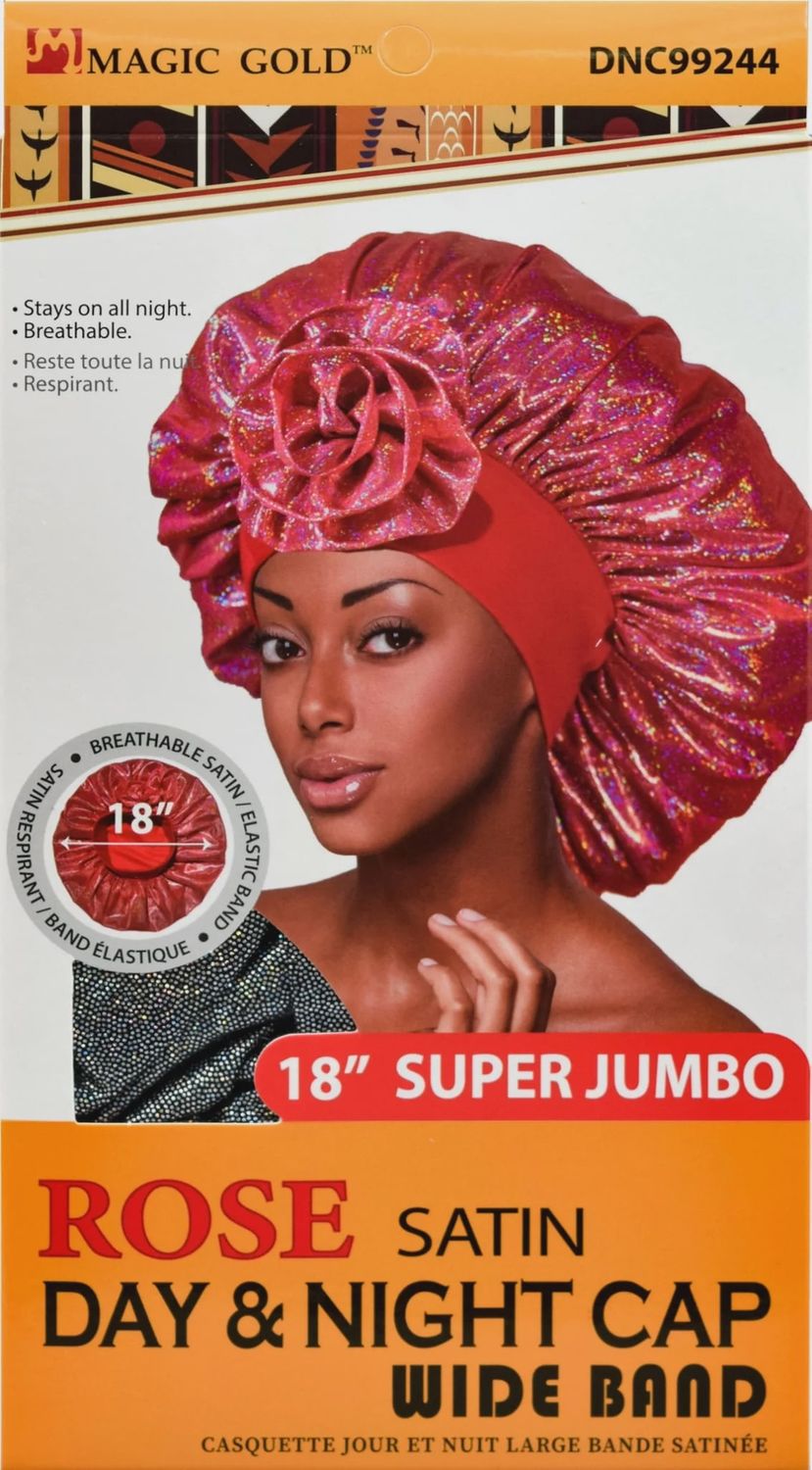 Rose satin day and night cap w/wide band, Color: BLACK