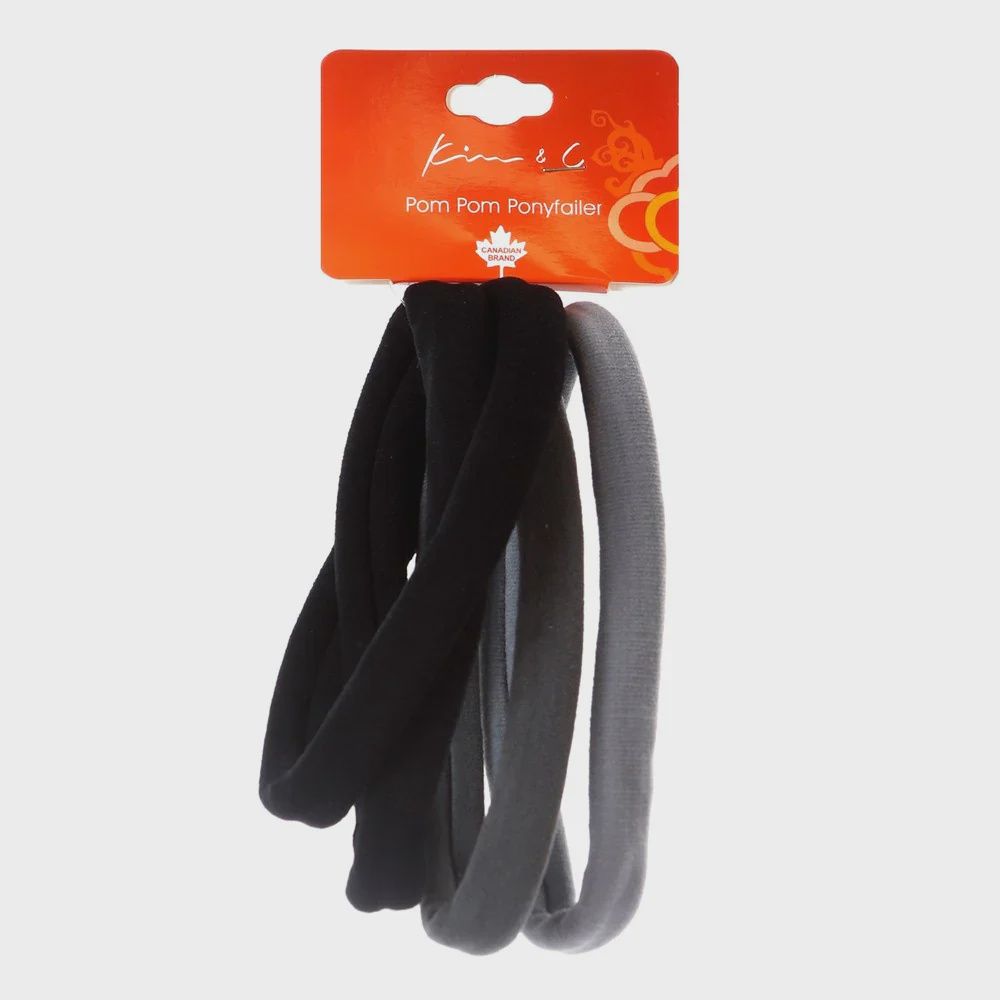 Kim and C 4pcs Elastic Heaedbands-Black and Grey (pom pom ponytailer)