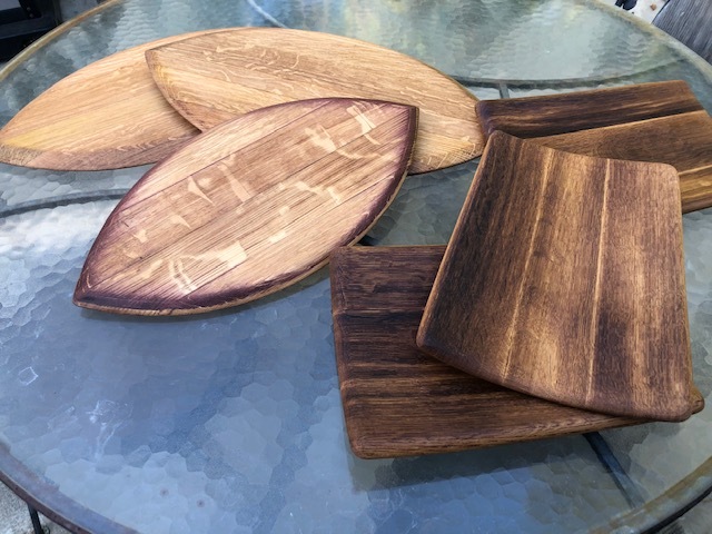 Cheese board tray from wine barrel top