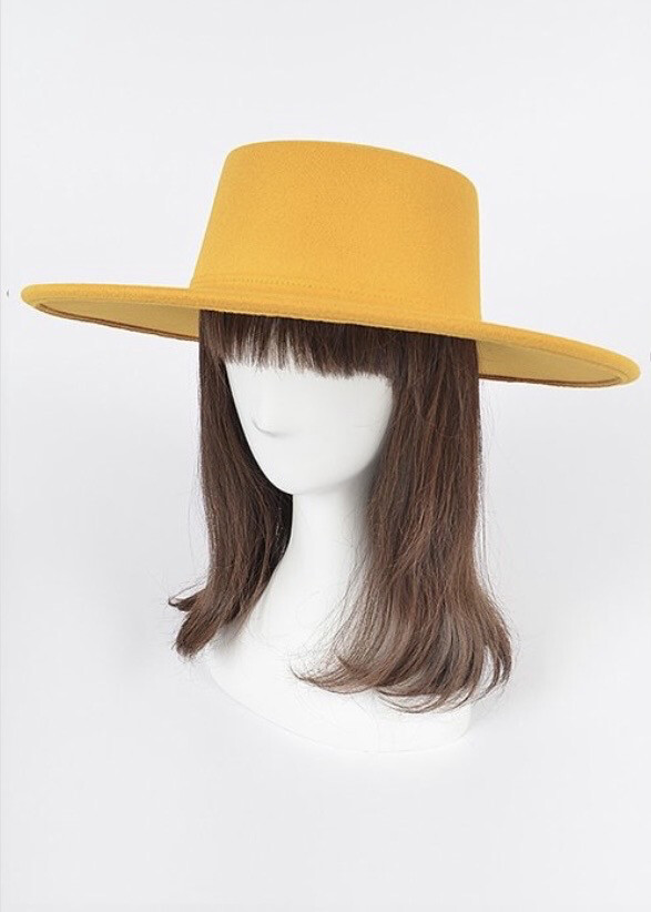 Mustard Crown Flat Top Fedora