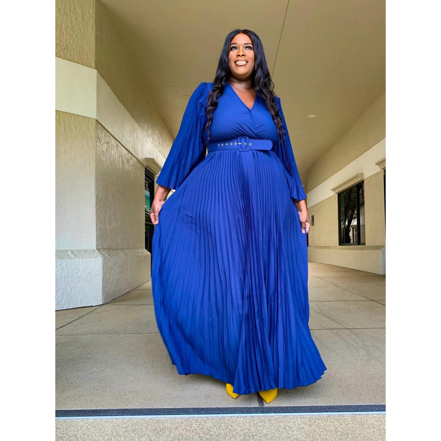 Navy Ivy Pleated Dress