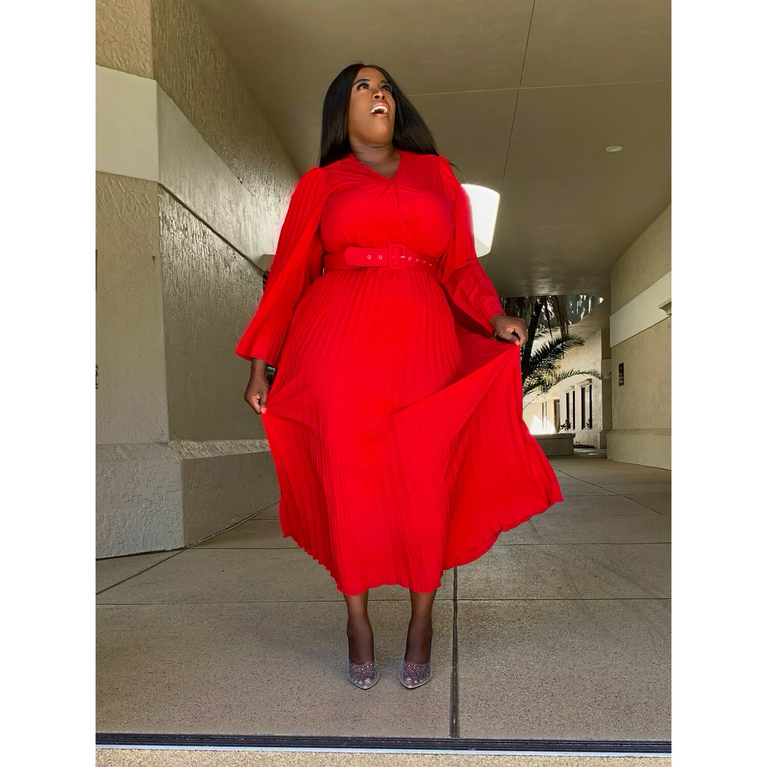 Red Scarlett Pleated Dress