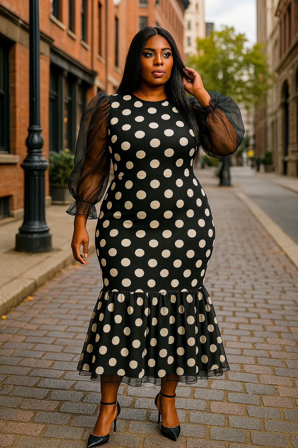 Oprah Polk Dot Fishtail Dress