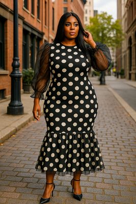 Oprah Polk Dot Fishtail Dress