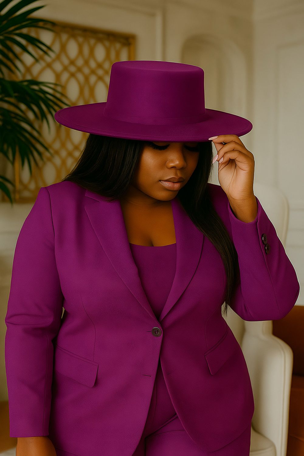 Crown Plum Flat Top Fedora