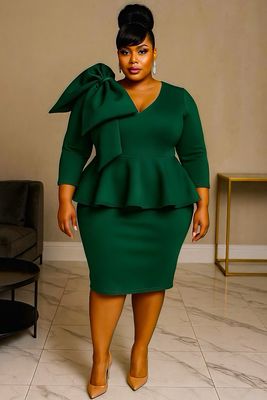 Emerald Bowneek Peplum Dress