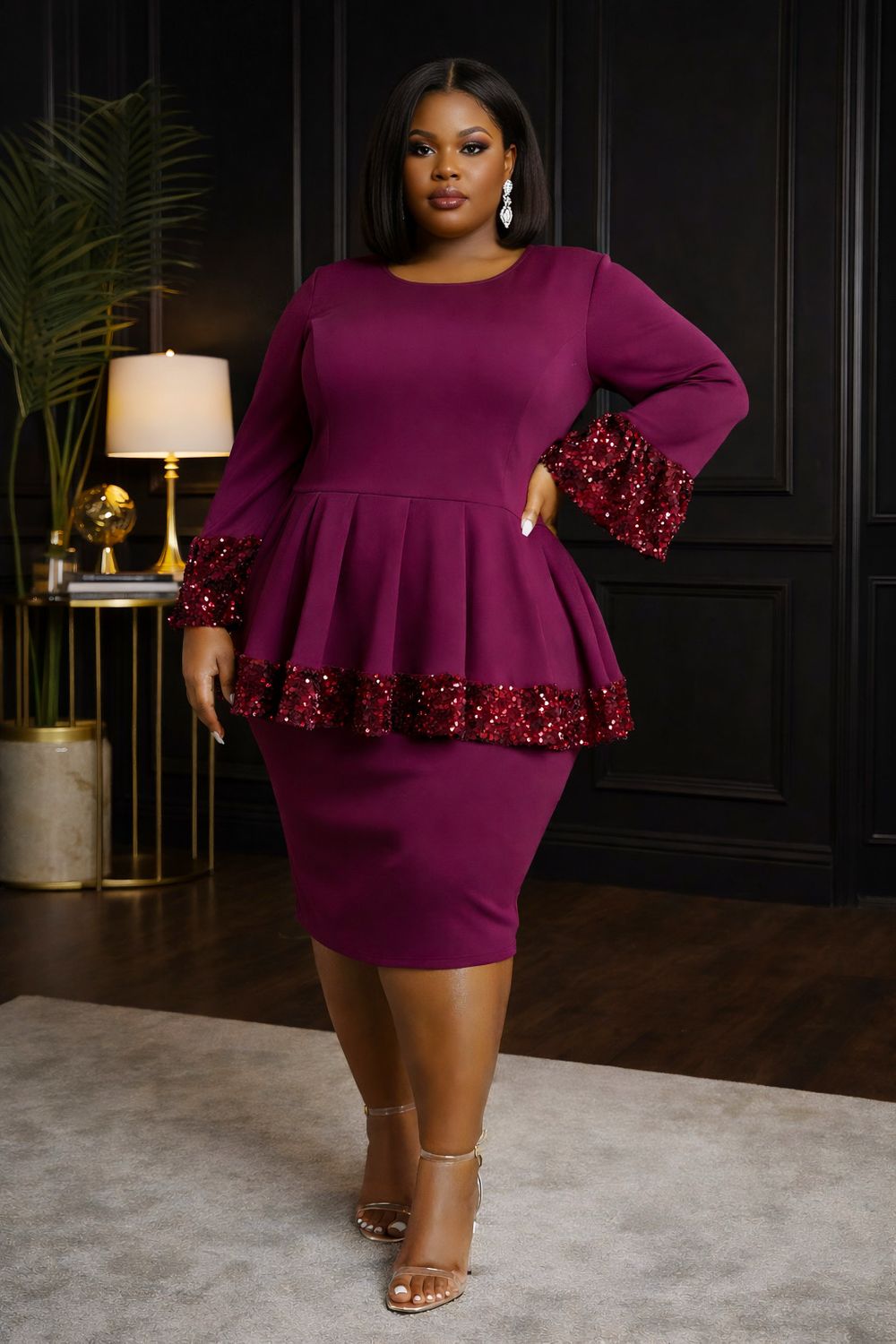 Burgundy Candlelight Sequin Peplum