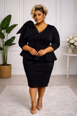 Black Bowneek Peplum Dress