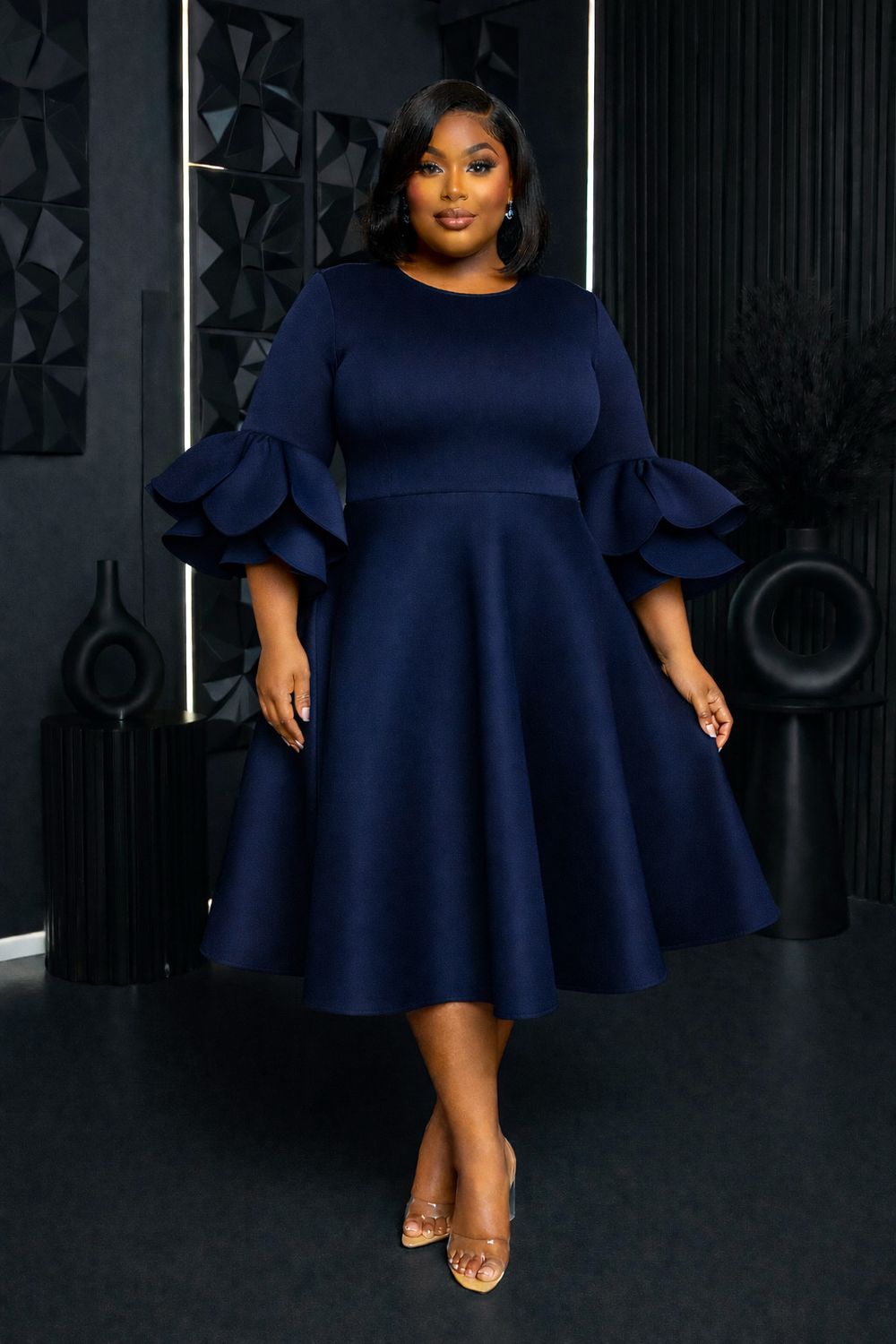 Seraphina Navy Petal Swing Dress