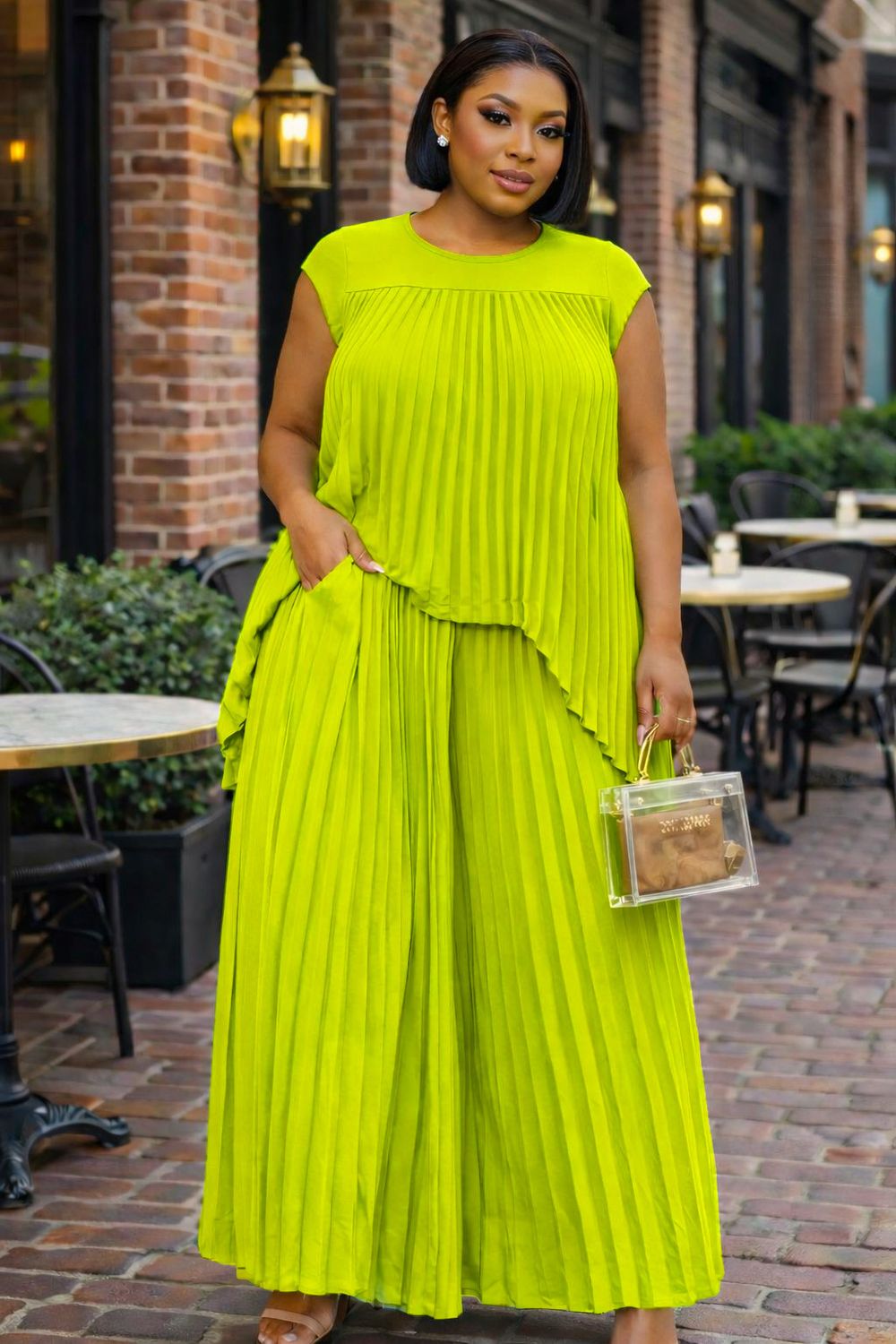 Lime land Pleated Set