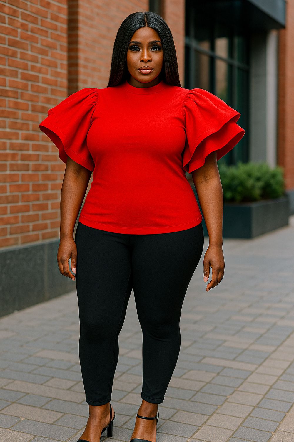 Red Ruffle Blouse
