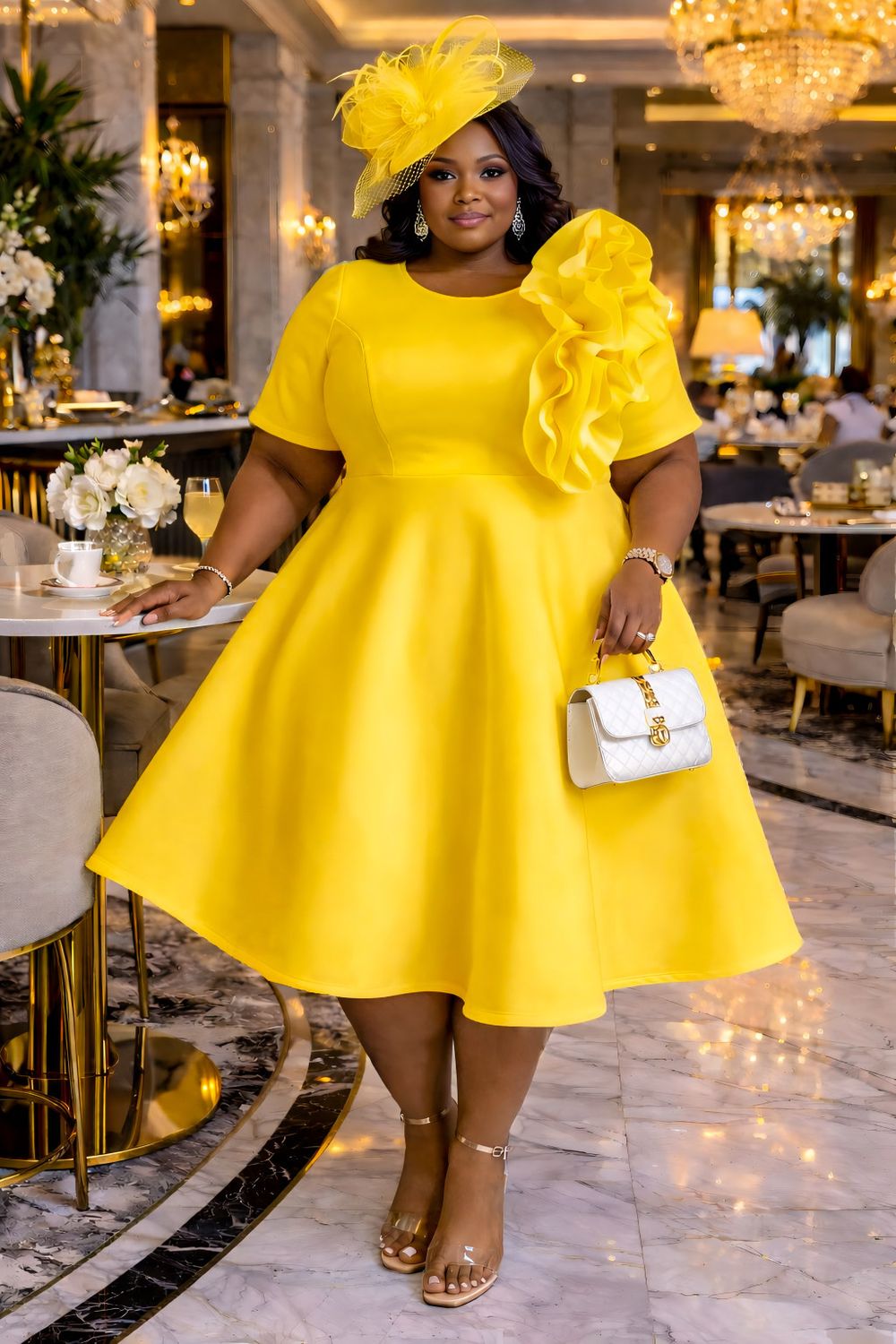 Yellow Lady London Ruffle Dress