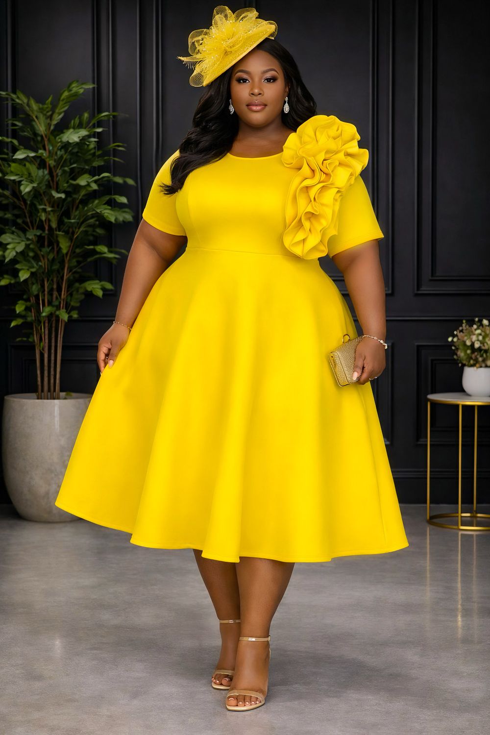 Yellow Lady London Ruffle Dress
