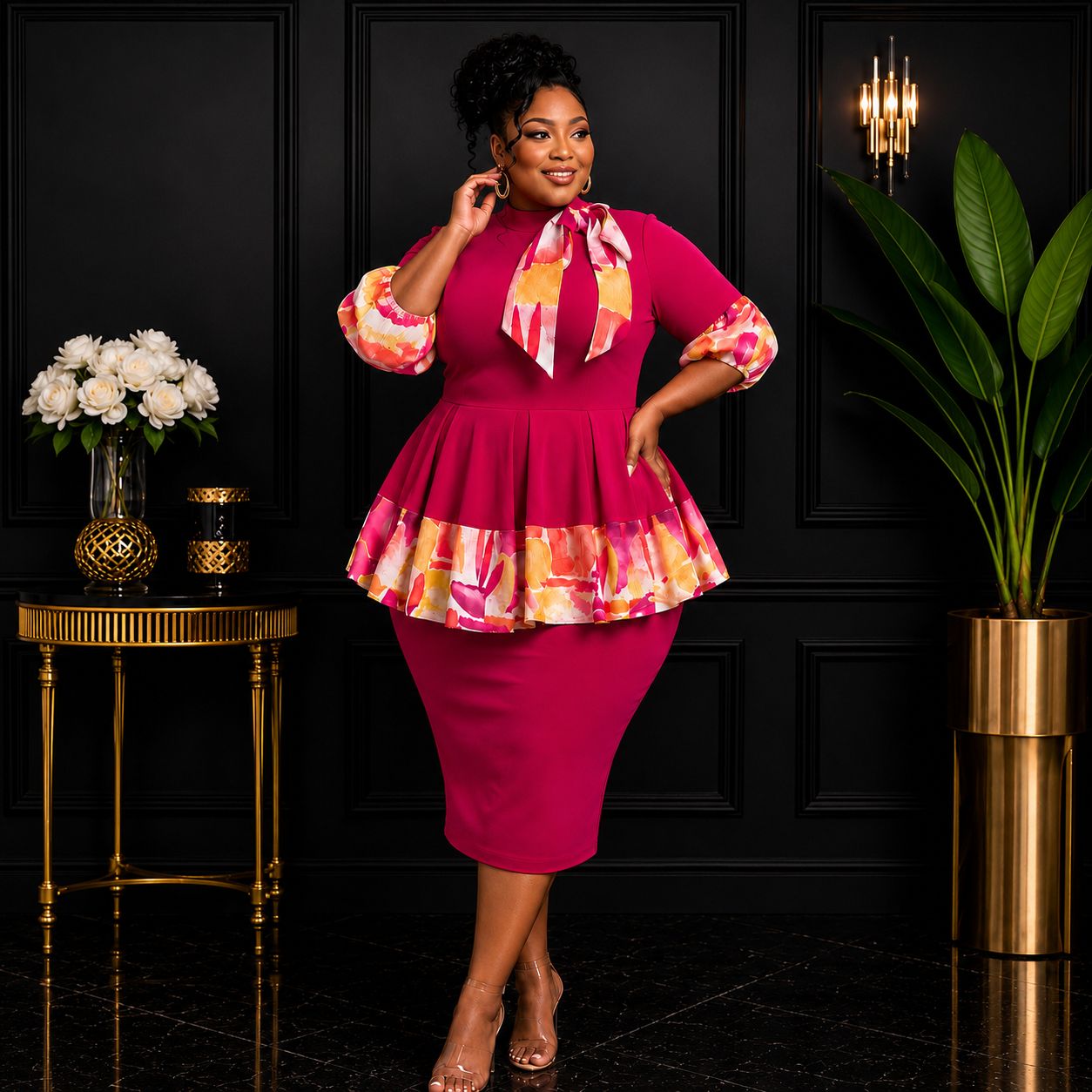 Sunrise Bloom Peplum Dress