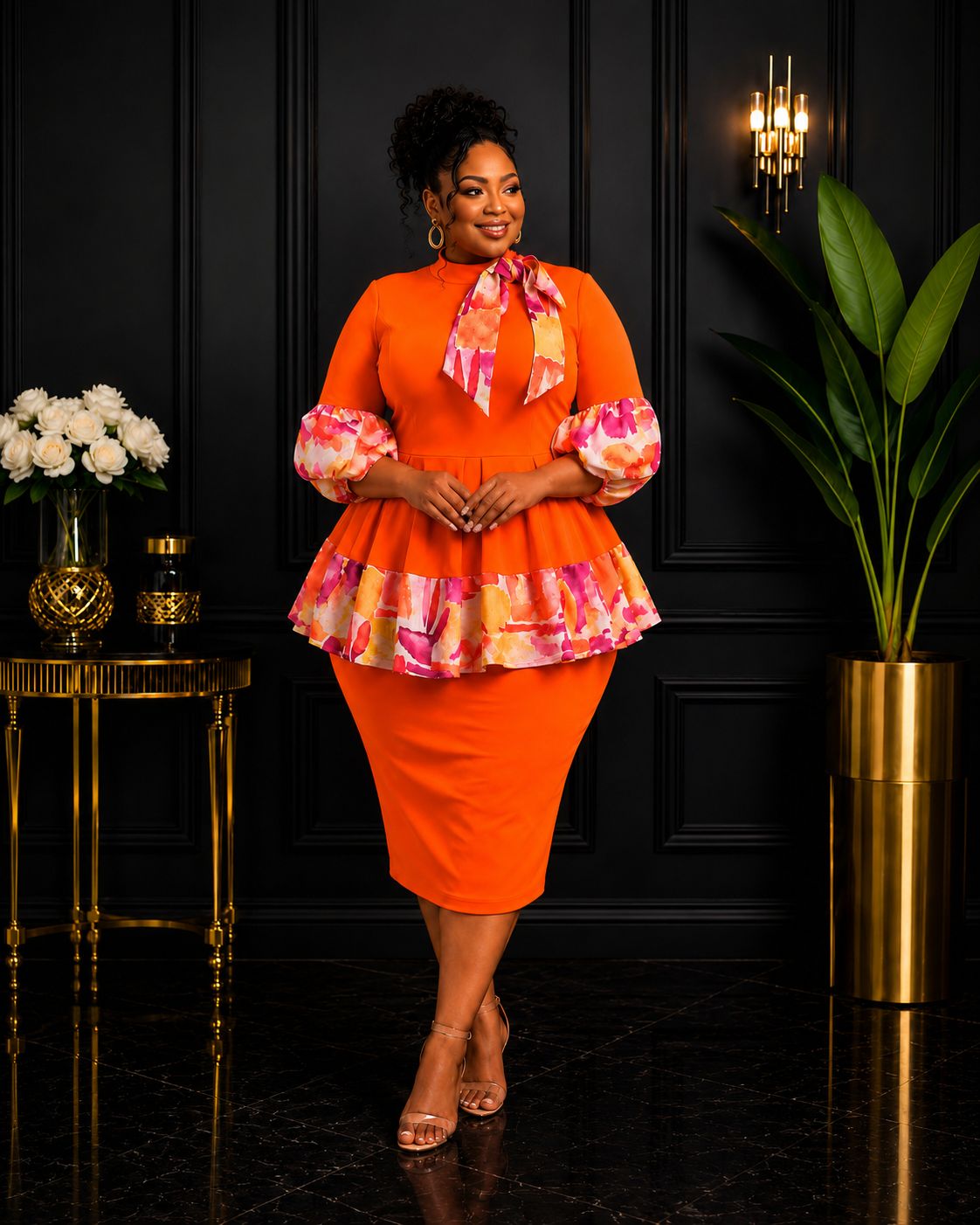Sunset Bloom Peplum Dress