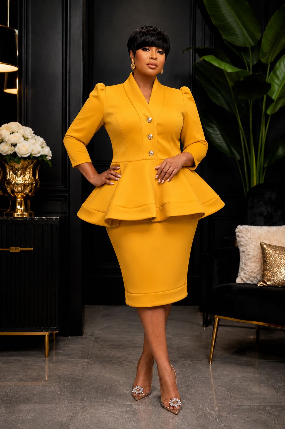 Golden Gracelette Peplum Dress