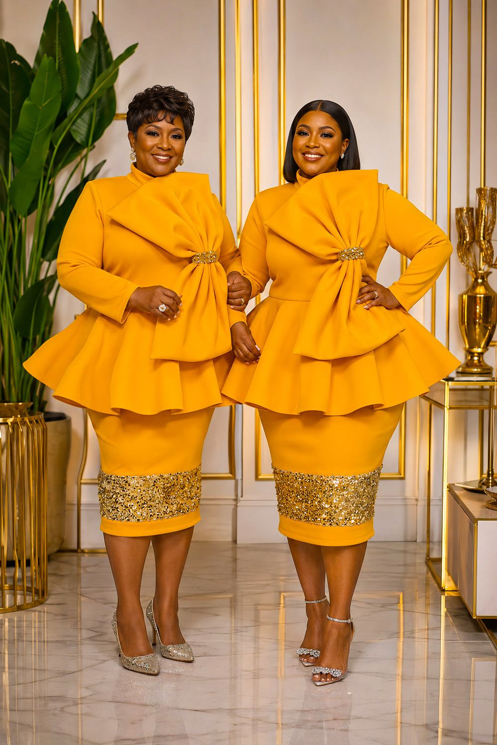 Mustard Spotlight Sequin Bow Dress