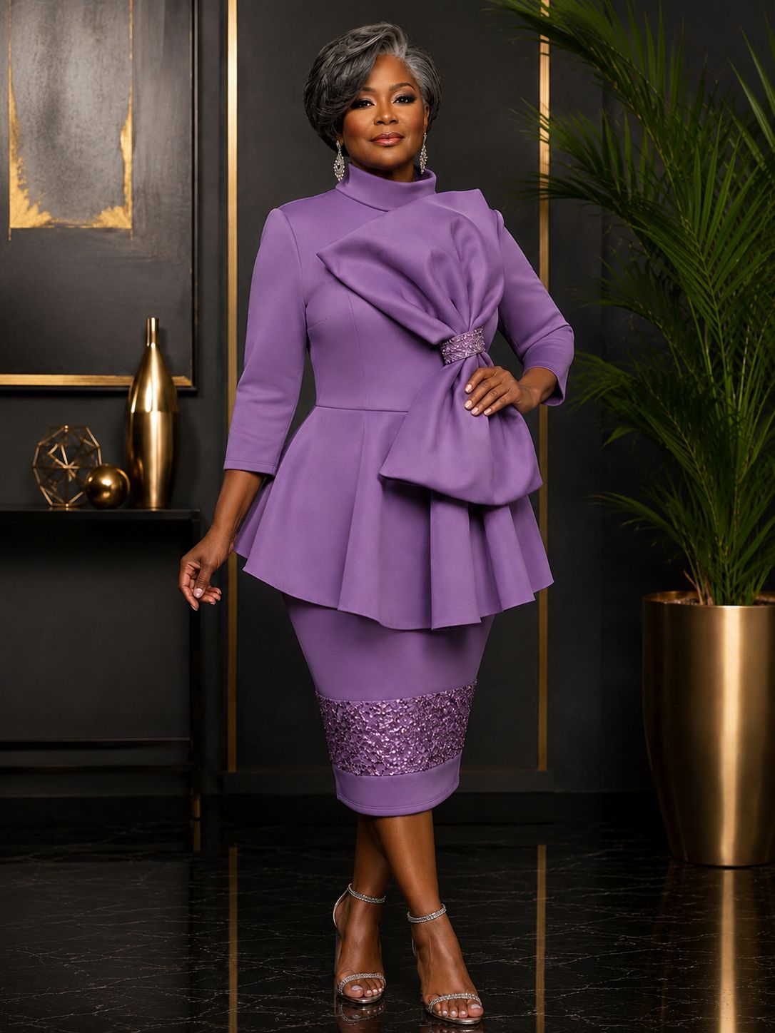 Lilac Spotlight Sequin Bow Dress
