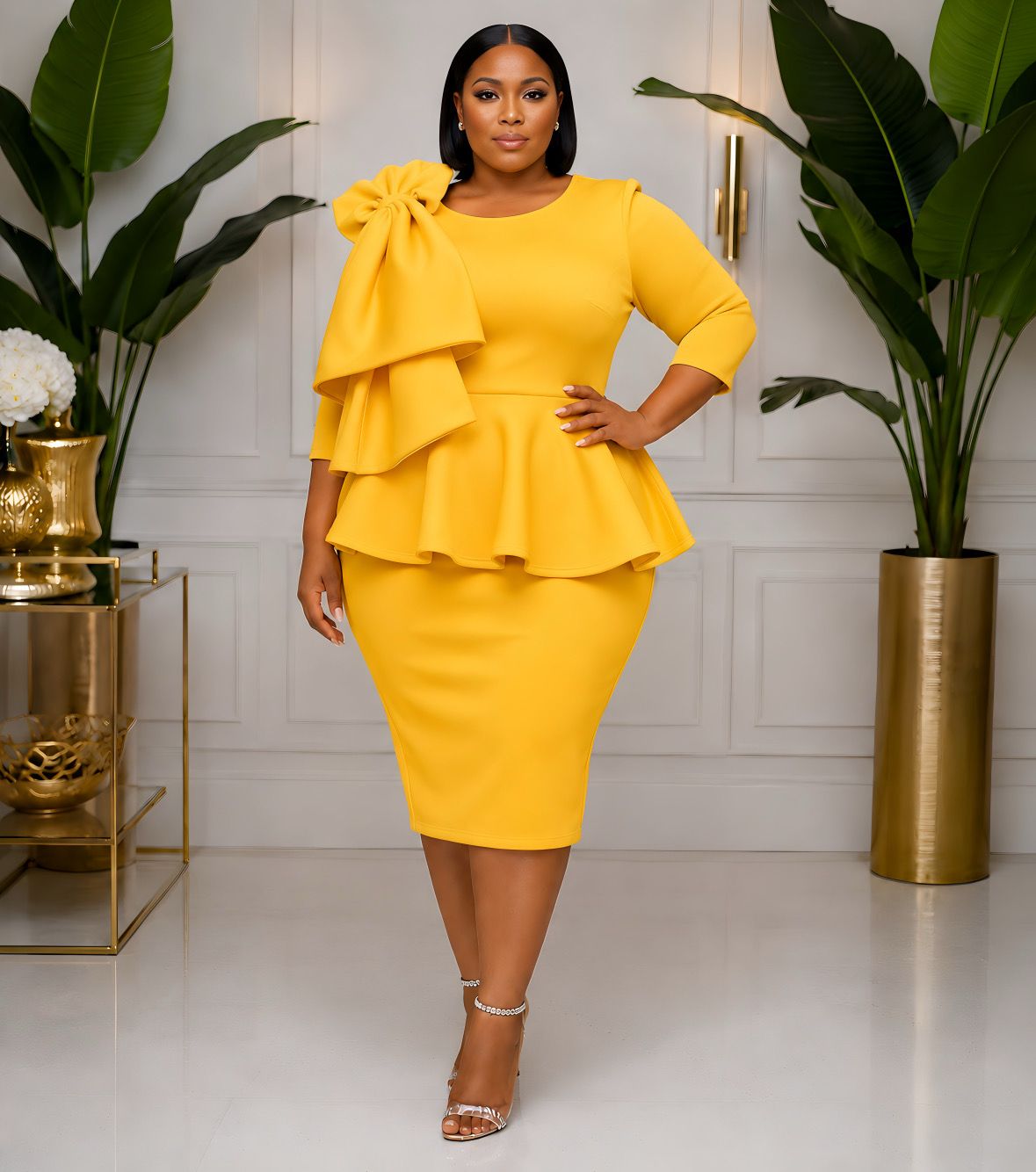 Golden Bowneek Peplum Dress