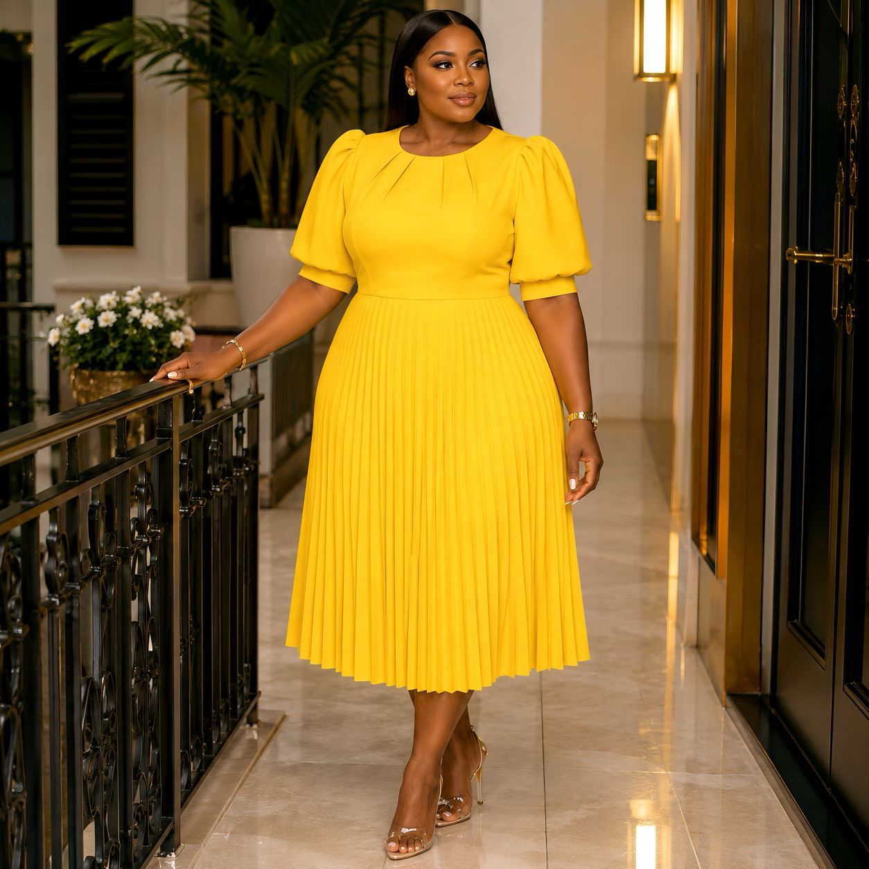 Golden Lydia Pleated Dress
