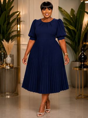 Navy Lydia Pleated Dress