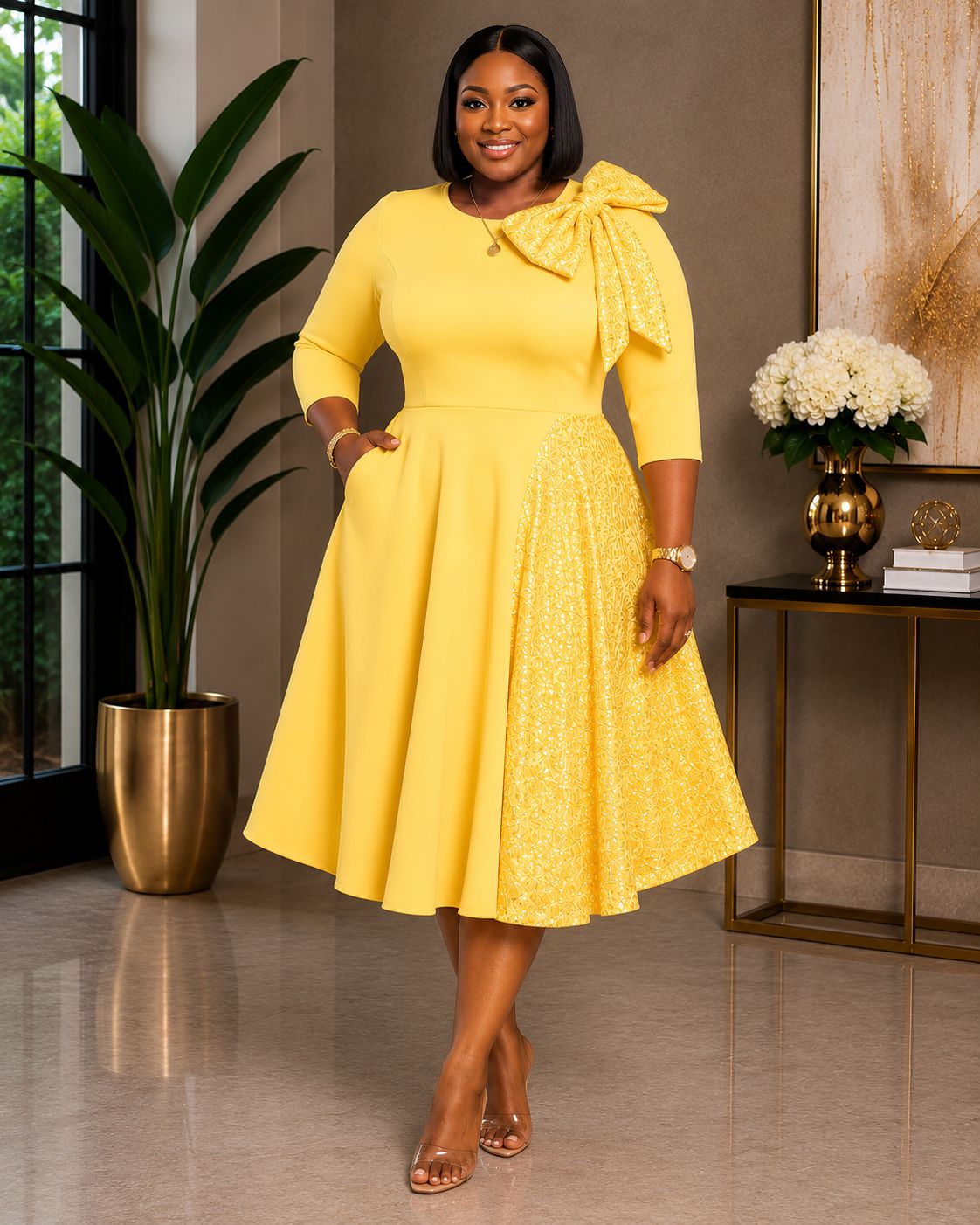 Yellow Dynamic Sequin Dress