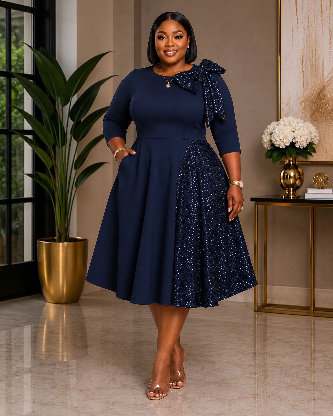 Navy Dynamic Sequin Dress
