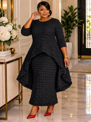 Black Popcorn Skirt Set