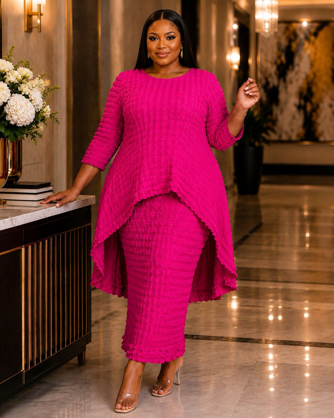 Fuchsia Popcorn Skirt Set