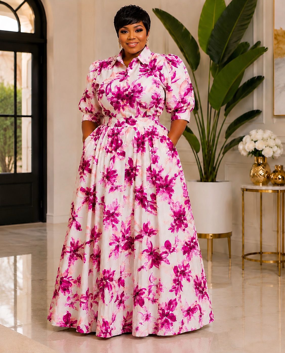 Vivian Pink Floral Dress