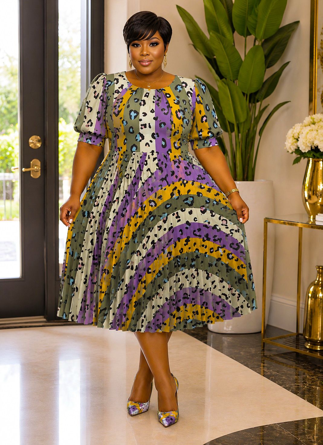 Purpose Printed Pleated Dress