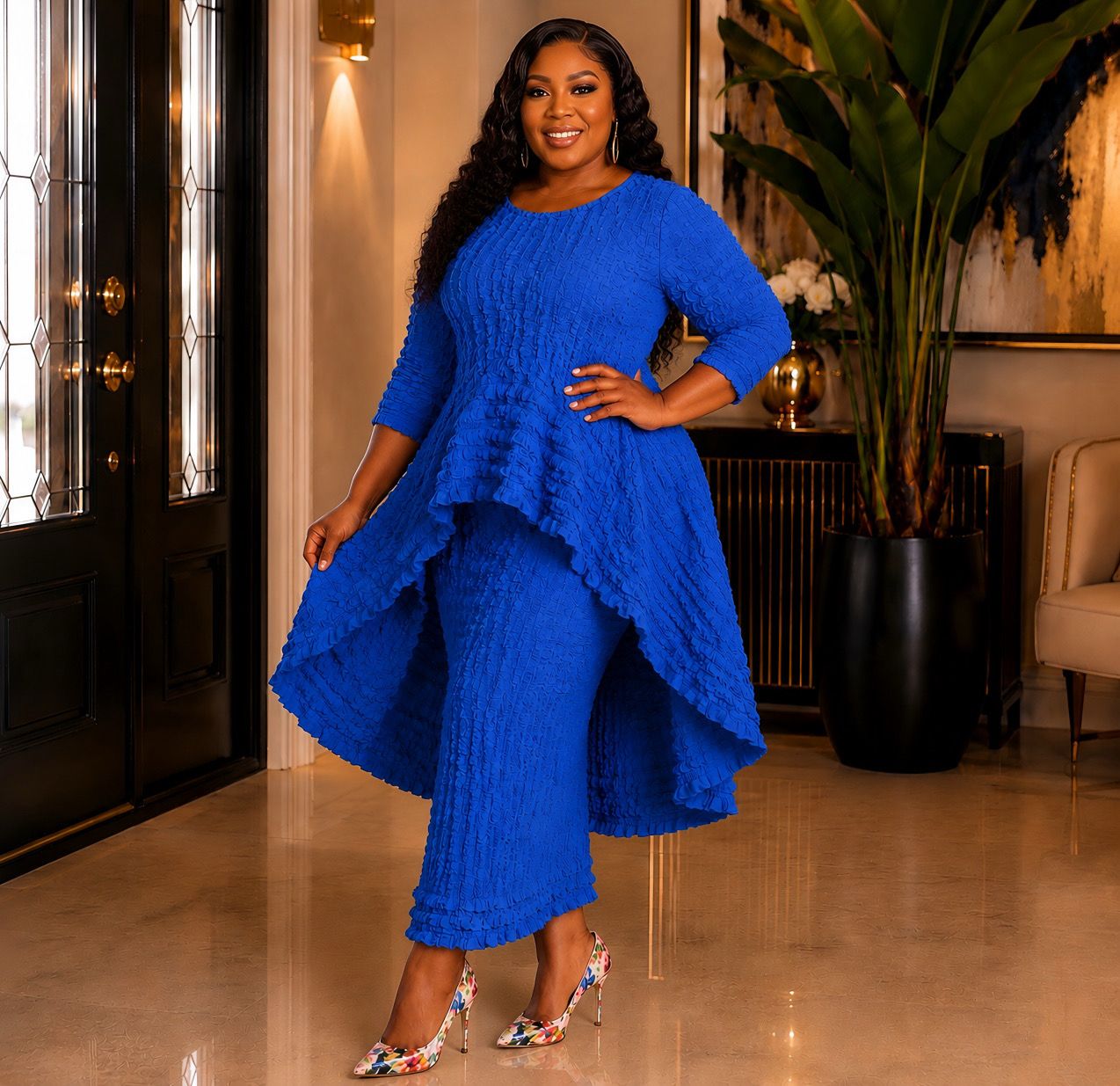 Marine Popcorn Skirt Set