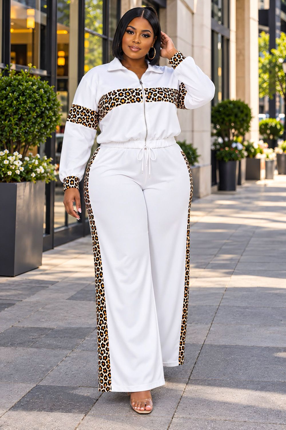 Justice White Leopard Jogger Set