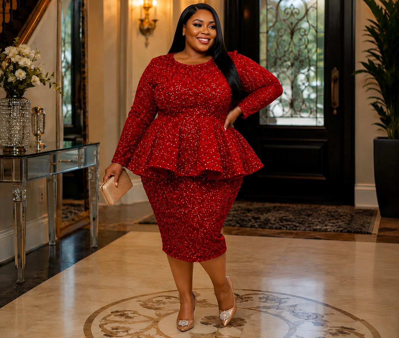 Crimson Legacy Sequin Skirt Set