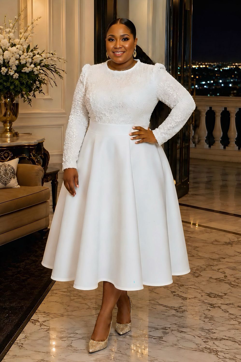 White Superstar Sequin Dress