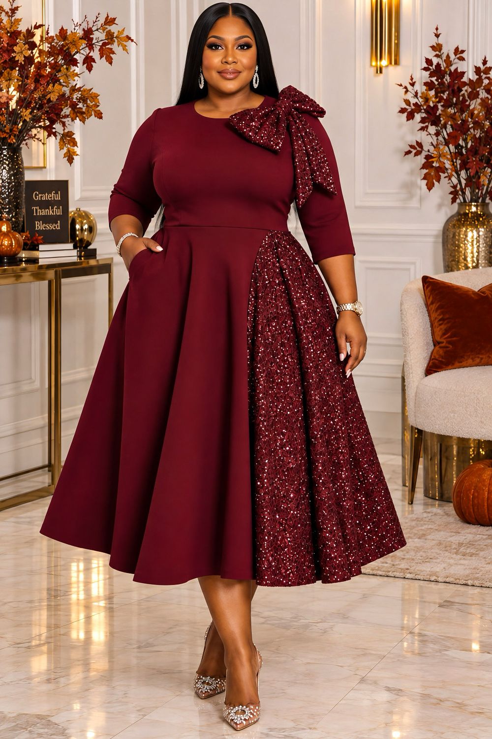 Wine Dynamic Sequin Dress