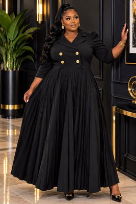 Black Fancy Pleated Dress