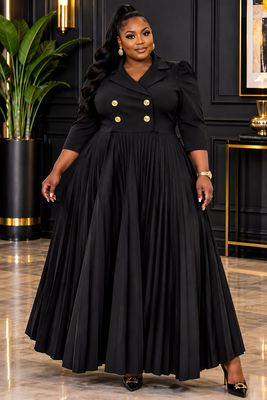 Black Fancy Pleated Dress