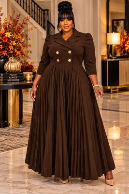 Mocha Fancy Pleated Dress