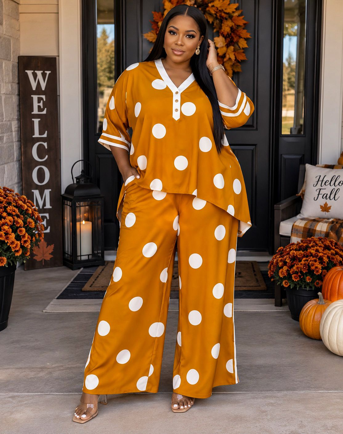 Rust Polk Dot Hype Set