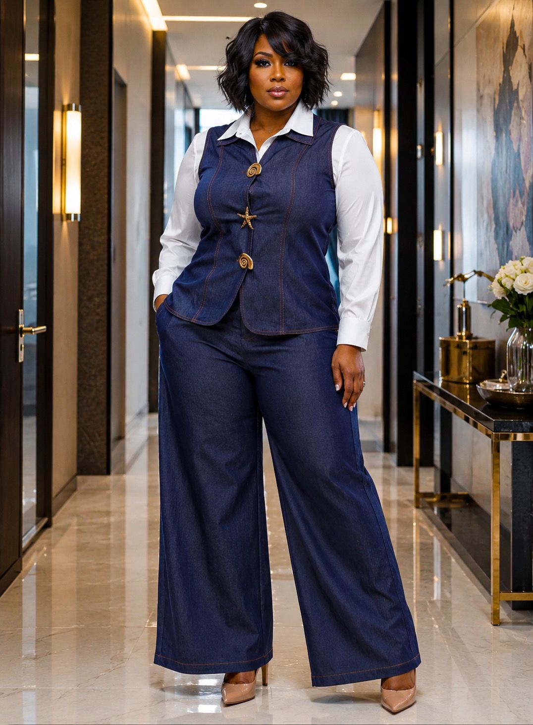 Michal Denim Vest Set