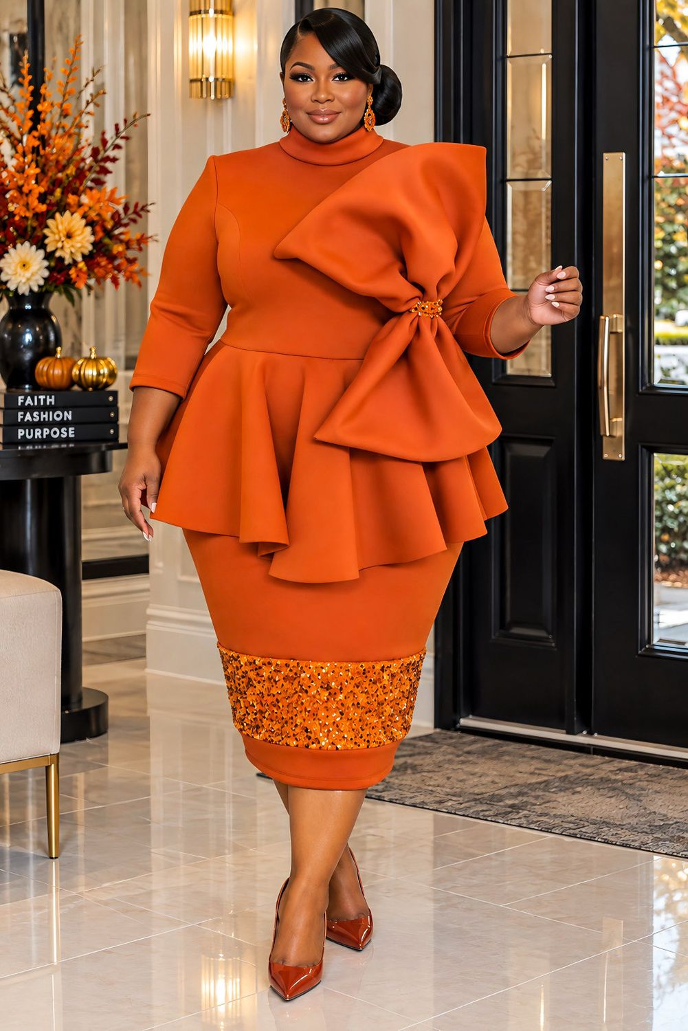 Pumpkin Spotlight Sequin Dress