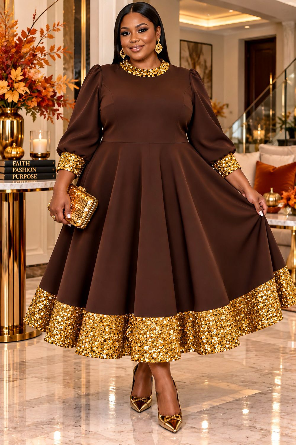 Mocha Splendor Sequin Dress